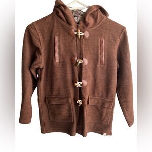 Me & Henry toggle tweed knit duffle coat with hood brown 100% cotton size 8/9